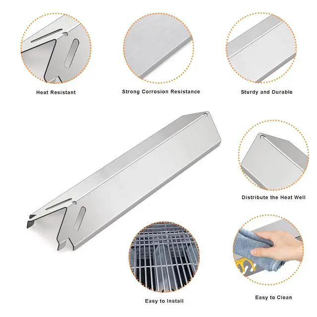 Alt view image 5 of 5 - Heat Plate Replacement for Brinkmann 810-4221-S, 810-6420-S Gas Grill Models, Heavy Duty Stainless Steel Burner Cover Flame Tamer, Heat Shield, Heat Tent Deflector, 14 7/8" x 3 1/8", 4-Pack