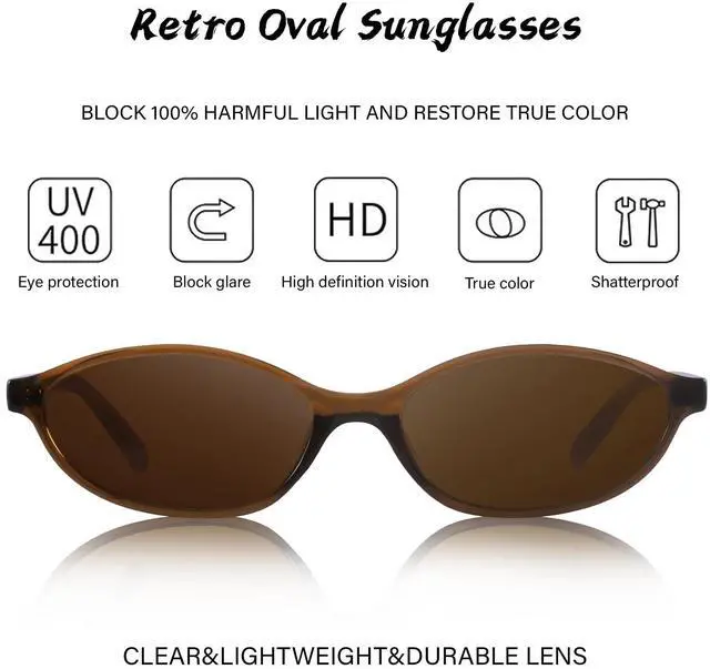 Alt view image 5 of 6 - Retro Oval Cat Eye Sunglasses for Women Y2k Designer Trendy Narrow Shades UV protection Sun Glasses