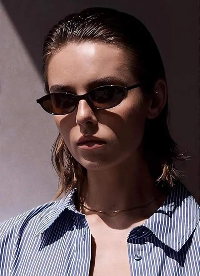 Alt view image 2 of 6 - Retro Oval Cat Eye Sunglasses for Women Y2k Designer Trendy Narrow Shades UV protection Sun Glasses