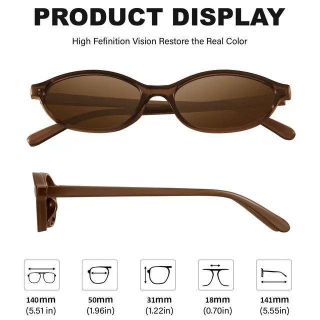 Alt view image 6 of 6 - Retro Oval Cat Eye Sunglasses for Women Y2k Designer Trendy Narrow Shades UV protection Sun Glasses