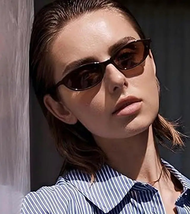 Alt view image 3 of 6 - Retro Oval Cat Eye Sunglasses for Women Y2k Designer Trendy Narrow Shades UV protection Sun Glasses
