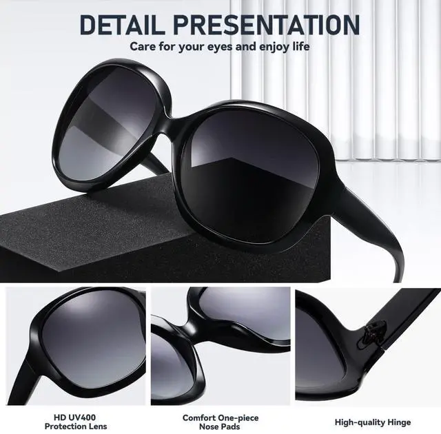Alt view image 2 of 7 - Oversized Black Polarized Sunglasses Womens Fashion Big Driving Sun Glasses Trendy Ladies Uv400 Protective Large Sunnies Shades 2026