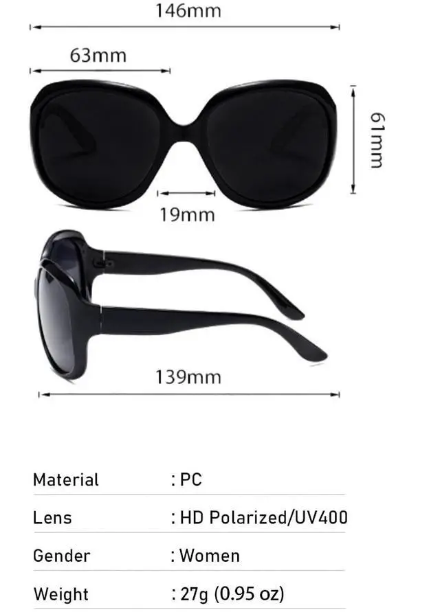 Alt view image 6 of 7 - Oversized Black Polarized Sunglasses Womens Fashion Big Driving Sun Glasses Trendy Ladies Uv400 Protective Large Sunnies Shades 2026