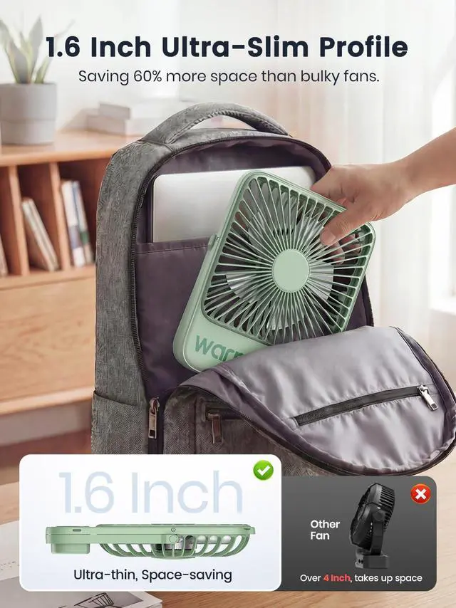Alt view image 3 of 7 - 10000mAh Portable Travel Fan 7-inch, Up to 24H Runtime, Ultra-thin Quiet Rechargeable Battery Operated Desk Fan with Digital Display for Camping, Office, Bedroom, Cruise Essentials