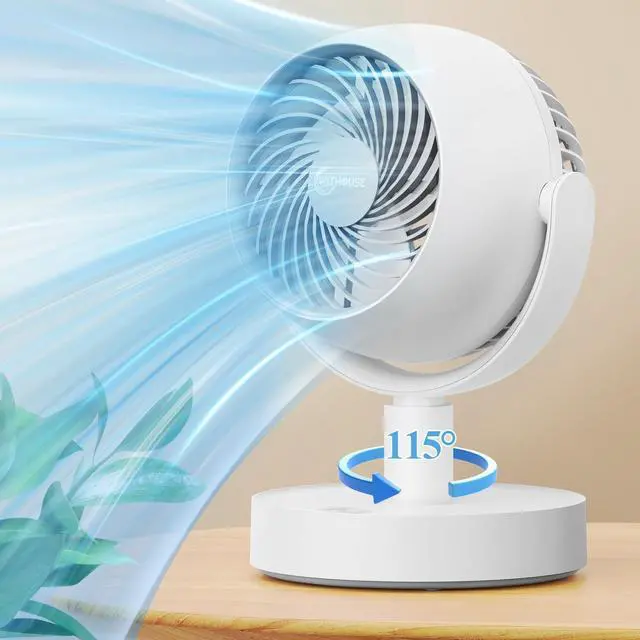 Main image of Rechargeable Portable Air Circulator Fan, Timer & Oscillating & Powerful & Quiet, 5 Speeds, Small Desk Fans for Bedroom Battery Powered, 115°+115° Rotation, Table Fan for Room Home Office