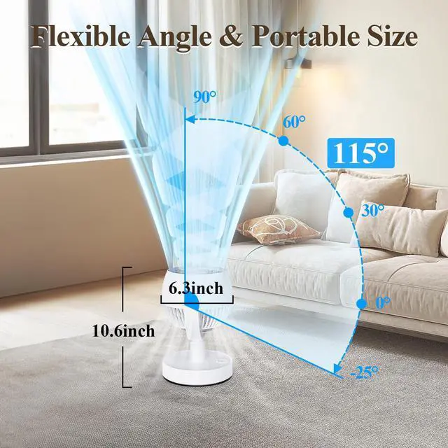 Alt view image 2 of 7 - Rechargeable Portable Air Circulator Fan, Timer & Oscillating & Powerful & Quiet, 5 Speeds, Small Desk Fans for Bedroom Battery Powered, 115°+115° Rotation, Table Fan for Room Home Office