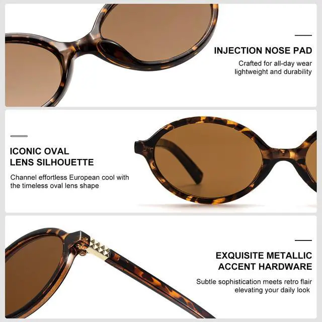 Alt view image 5 of 6 - Retro Oval Sunglasses for Women Vintage 90s Y2K Trendy Designer Tortoise Sun Glasses