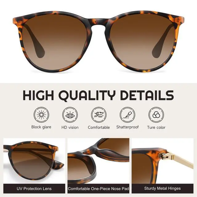 Alt view image 6 of 6 - Polarized Sunglasses for Women - Vintage Round Sun Glasses Classic Retro Trendy Style with UV Protection Lightweight Frame
