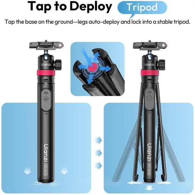 Alt view image 3 of 7 - 0.01s Auto Pop Open Phone Tripod with Remote, MT44B 59'' Selfie Stick Tripod w Dual Mount for Phone & Camera for Vlog/Live/Travel, Cell Phone Stand 360° Ball Head for iPhone 17Pro Max/Android