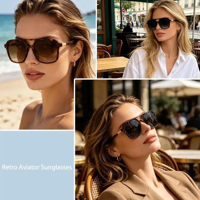Alt view image 4 of 7 - Retro Aviator Sunglasses for Women Men Trendy Square Plastic Shades Vintage Stylish Look Western Sunnies Summer