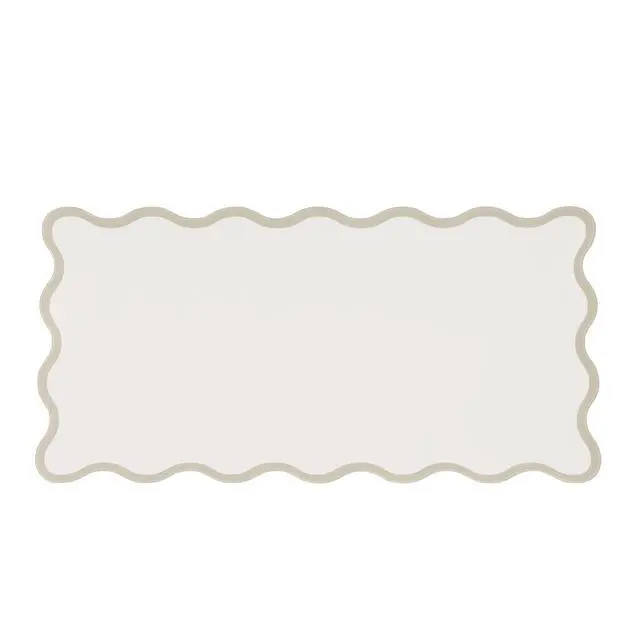 Alt view image 2 of 7 - Scalloped Desk Mat, 31.5" x 15.7", PU Leather, Waterproof Anti-Slip, Cute Aesthetic Desk Pad for Office/Home/Game/Vanity (Beige, Large)