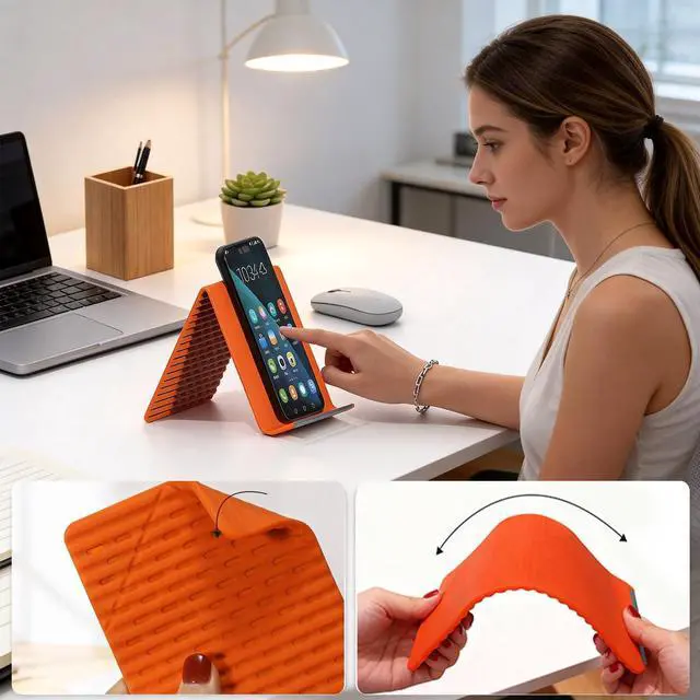 Alt view image 4 of 7 - Portable Foldable Silicone Aluminum Phone Holder, 2026 New Flexible Silicone Aluminum Phone Holder, Portable Foldable Silicones Phone Holder for Phone, Tablets & Small Devices (Black)
