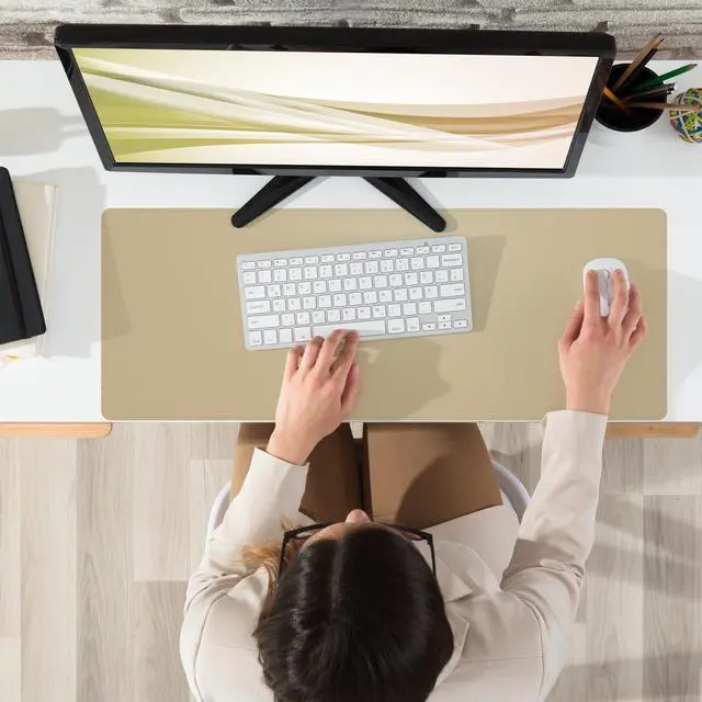 Alt view image 5 of 6 - Non-Slip Desk Pad, Desk mat,Waterproof PU Leather Protector, Easy Clean Laptop Mat for Work/Home/Decor (Apricot, 31.5" x 12")