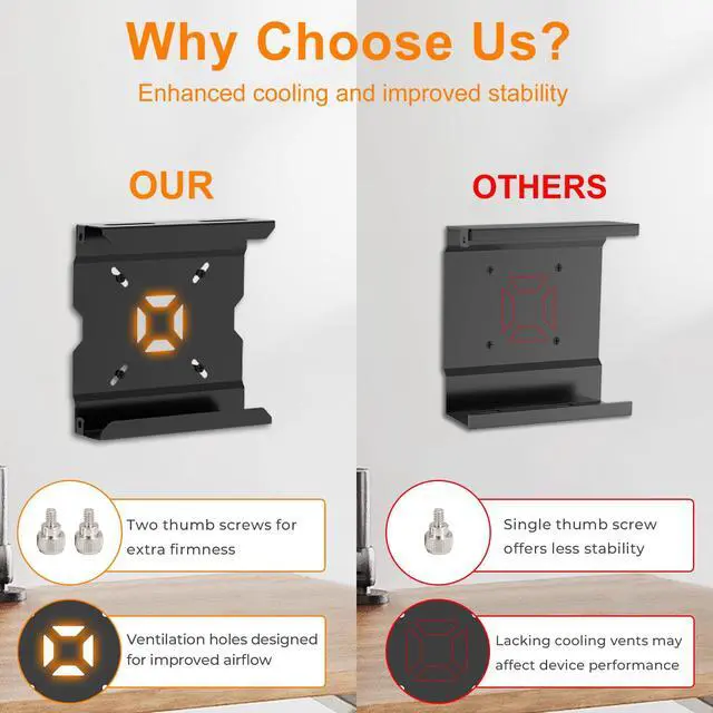 Alt view image 4 of 7 - Mount for Lenovo Mini PC Wall VESA and Under Desk Mount for Lenovo ThinkCentre M600 M700 M710Q M715q M720Q M73 M800z M900 M910Q Tiny Desktops Mounting Bracket