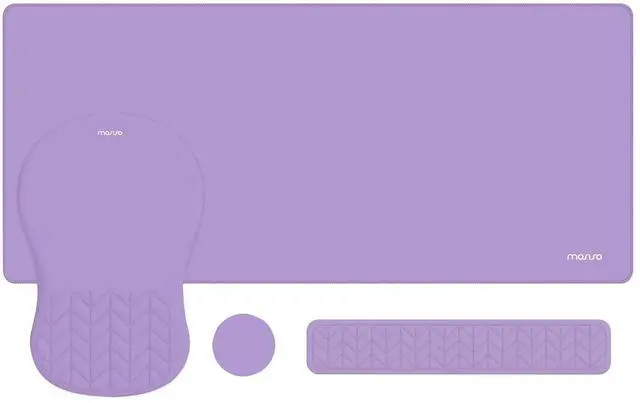 Main image of Wrist Rest Support for Keyboard Mouse Pad Set, Large Gaming Mouse Pad&Ergonomic Rectangular Keyboard&Mousepad&Coaster, Non-Slip Easy Typing Cushion with Wheat Ear Shaped Memory Foam, Purple