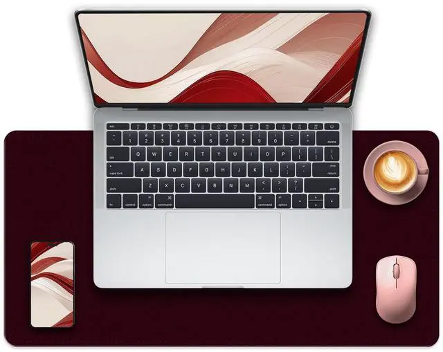 Main image of Non-Slip Desk Pad, 24" x 14" Large Mouse Pad, PU Leather Desk Mat with Suede, Laptop Desk Pad, Waterproof Keyboard Pad, Desk Blotter for Office/Home/Decor (Burgundy)