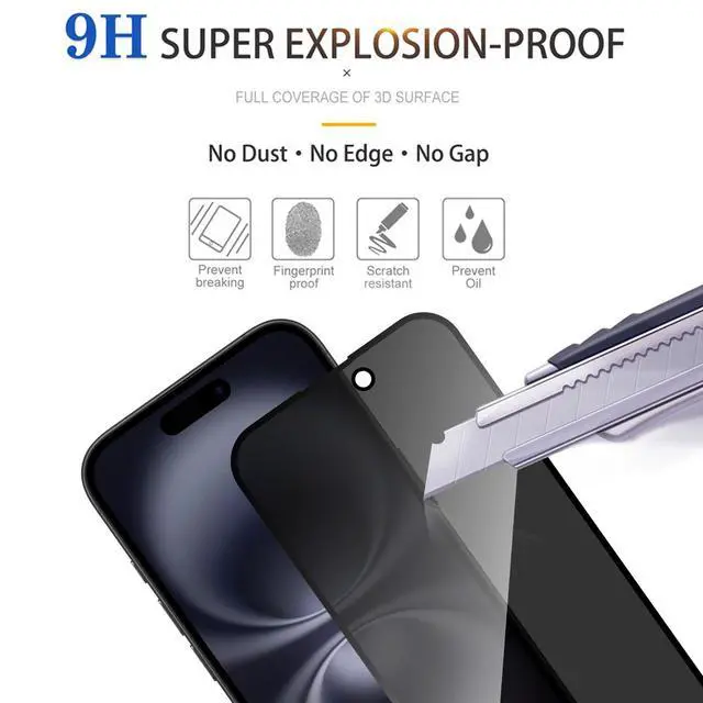 Alt view image 4 of 7 - 3 Pack Privacy Screen Protector for iPhone 16, Anti-Spy Glass