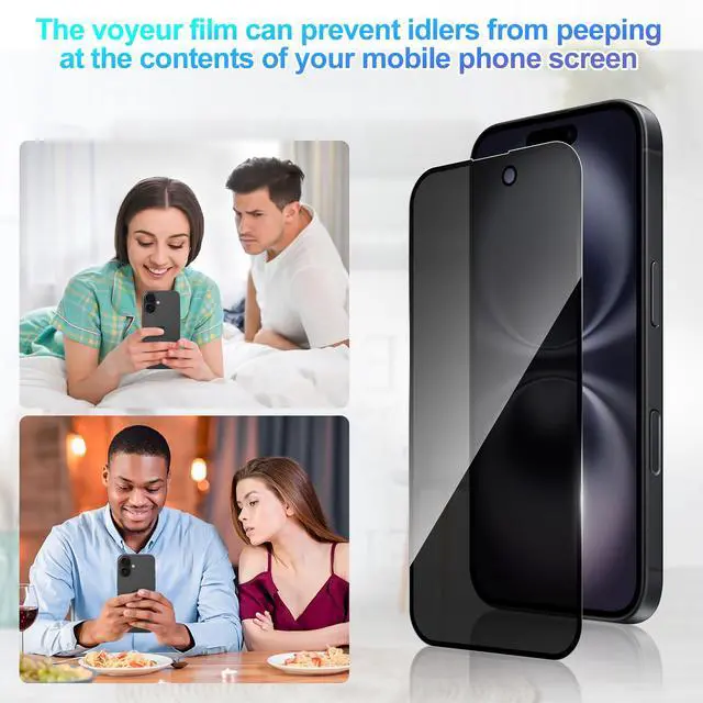 Alt view image 2 of 7 - 3 Pack Privacy Screen Protector for iPhone 16, Anti-Spy Glass