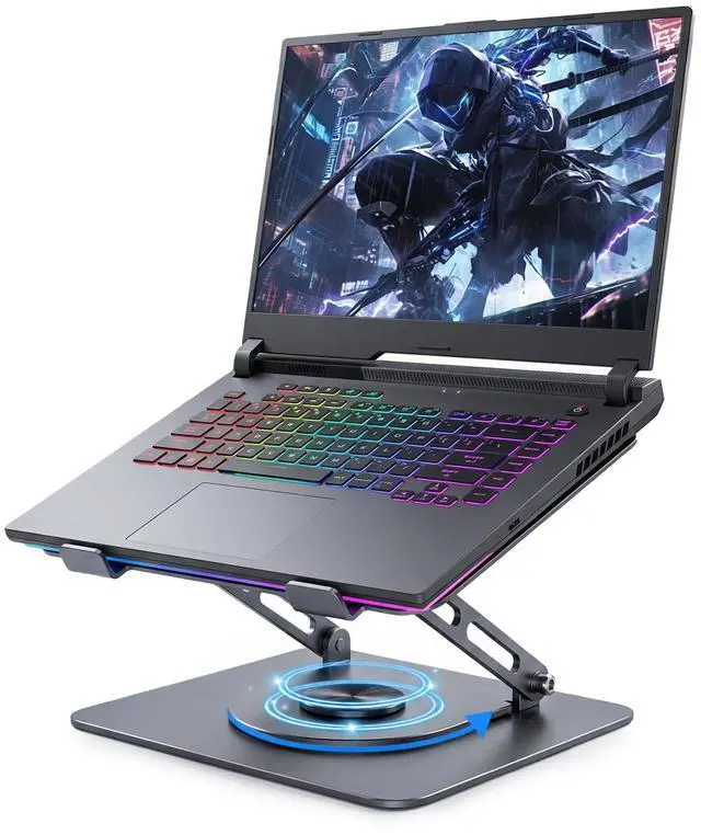 Main image of Adjustable Laptop Stand for Desk, Ergonomic Height Adjustable Riser, 360° Rotating & Foldable, Ventilated Cooling, Fits Up to 17.3 Laptops (Including Gaming Laptops), Dark Silver