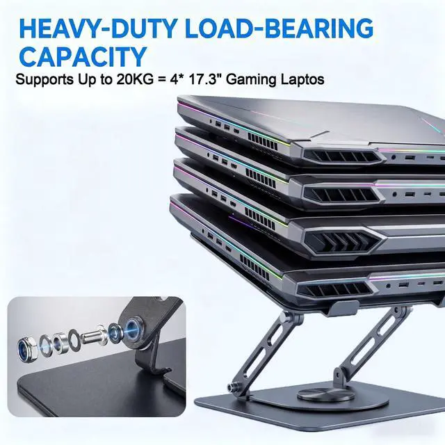 Alt view image 3 of 7 - Adjustable Laptop Stand for Desk, Ergonomic Height Adjustable Riser, 360° Rotating & Foldable, Ventilated Cooling, Fits Up to 17.3 Laptops (Including Gaming Laptops), Dark Silver