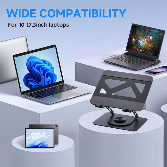 Alt view image 7 of 7 - Adjustable Laptop Stand for Desk, Ergonomic Height Adjustable Riser, 360° Rotating & Foldable, Ventilated Cooling, Fits Up to 17.3 Laptops (Including Gaming Laptops), Dark Silver