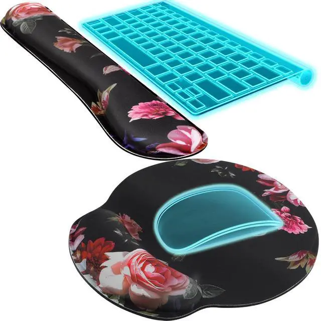Main image of Ergonomic Keyboard Wrist Rest and Mouse Pad with Wrist Rest Set, Memory Foam Wrist Support for Typing, Gaming, Office and Home Use, Pale Pink, Peony Flower