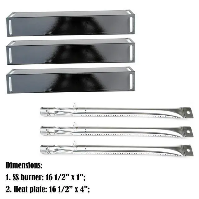 Alt view image 2 of 6 - Parts Kit DG116 Replacement for BBQ Grillware GGPL-2100 Gas Grill Burners, Heat Plates-3 Pack (Stainless Steel Burner + Porcelain Steel Heat Plate)
