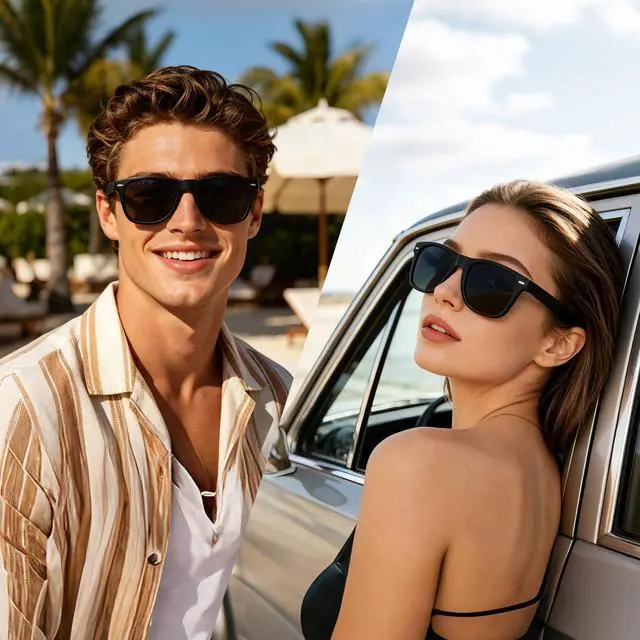 Alt view image 2 of 6 - Polarized Sunglasses UV400 Trendy Square Shades for Men Women Retro Sun Glasses Sunnies (Black Simple packaging)