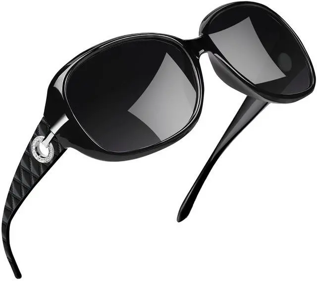 Main image of Big Sunglasses for Women Trendy Rectangle Black Shades Ladies Large Sun Glasses Polarized UV Protection Rhinestone Dark Sunnies