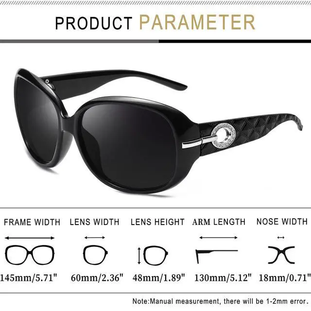 Alt view image 4 of 6 - Big Sunglasses for Women Trendy Rectangle Black Shades Ladies Large Sun Glasses Polarized UV Protection Rhinestone Dark Sunnies