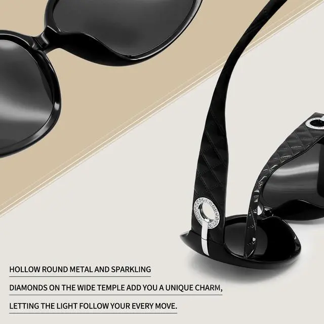 Alt view image 5 of 6 - Big Sunglasses for Women Trendy Rectangle Black Shades Ladies Large Sun Glasses Polarized UV Protection Rhinestone Dark Sunnies