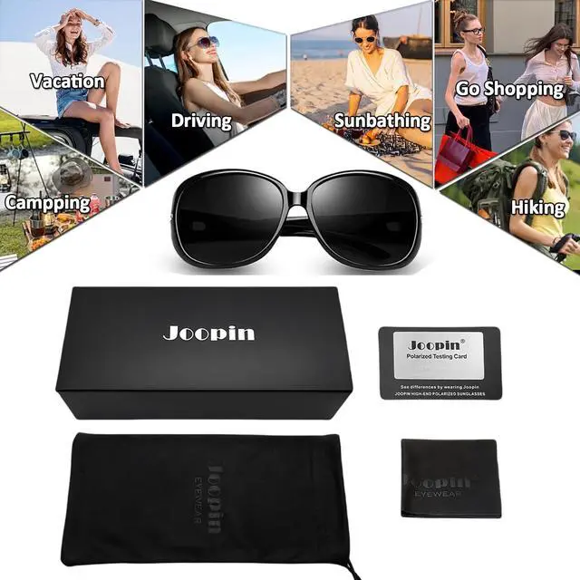 Alt view image 6 of 6 - Big Sunglasses for Women Trendy Rectangle Black Shades Ladies Large Sun Glasses Polarized UV Protection Rhinestone Dark Sunnies