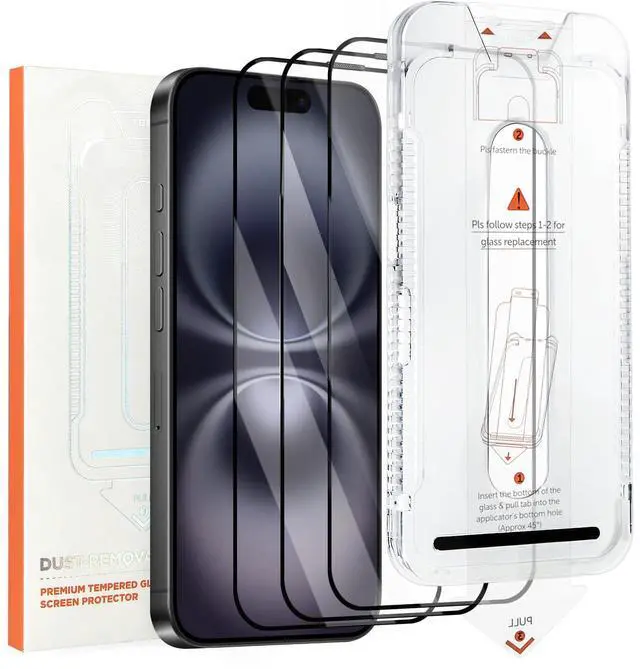 Main image of 3 Pack Screen Protector for iPhone 16,Auto-Alignment,Premium Tempered Glass Film 9H Hardness,Dust-free,Scratch Resistant,Bubble Free,HD Clear,Easy Installation