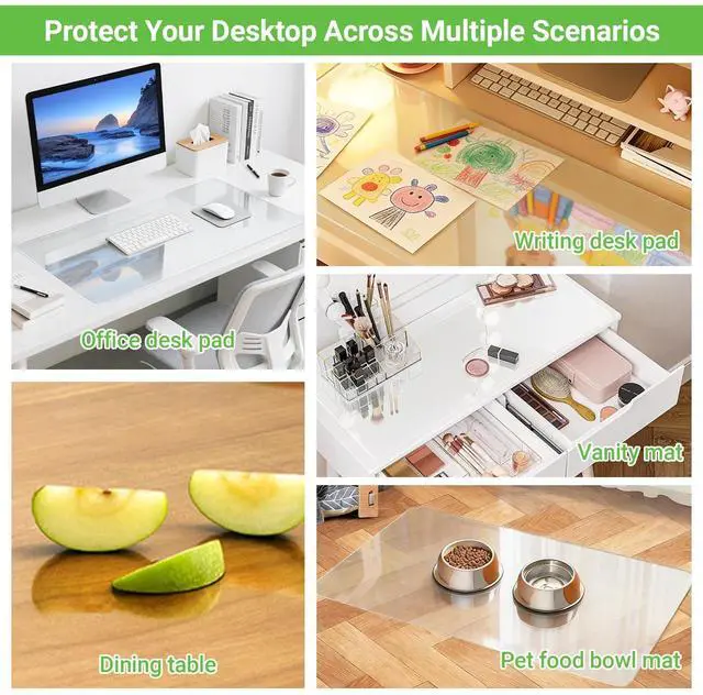 Alt view image 3 of 7 - Clear Desk Mat, 31.5"x15.7" Anti-Slip Desk Protector, Waterproof Scratch Resistant Mat, Easy Clean for Office Makeup Pet Feeding