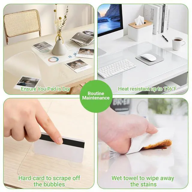 Alt view image 5 of 7 - Clear Desk Mat, 31.5"x15.7" Anti-Slip Desk Protector, Waterproof Scratch Resistant Mat, Easy Clean for Office Makeup Pet Feeding