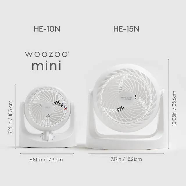 Alt view image 2 of 7 - WOOZOO Mini Desk Fan, Air Circulator, 3 Speeds, 32ft Max Air Distance, 108ft² Coverage, 112° Adjustable Vertical Tilt, 27db Quiet Motor, Small Fan for Bedroom, Office, Dorm, White (HE10N)