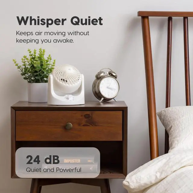 Alt view image 5 of 7 - WOOZOO Mini Desk Fan, Air Circulator, 3 Speeds, 32ft Max Air Distance, 108ft² Coverage, 112° Adjustable Vertical Tilt, 27db Quiet Motor, Small Fan for Bedroom, Office, Dorm, White (HE10N)