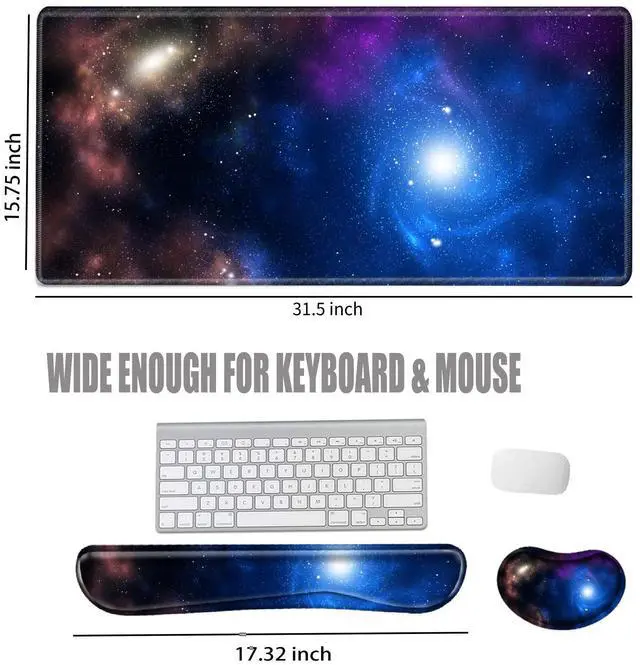 Alt view image 2 of 7 - Galaxy Desk Pad Mat Large Mouse Pad and Keyboard Wrist Rest Set 3 in 1 Desk Protector Mat XXL Keyboard Pad with Wrist Support for Desktop Cover Home Work Office Computer
