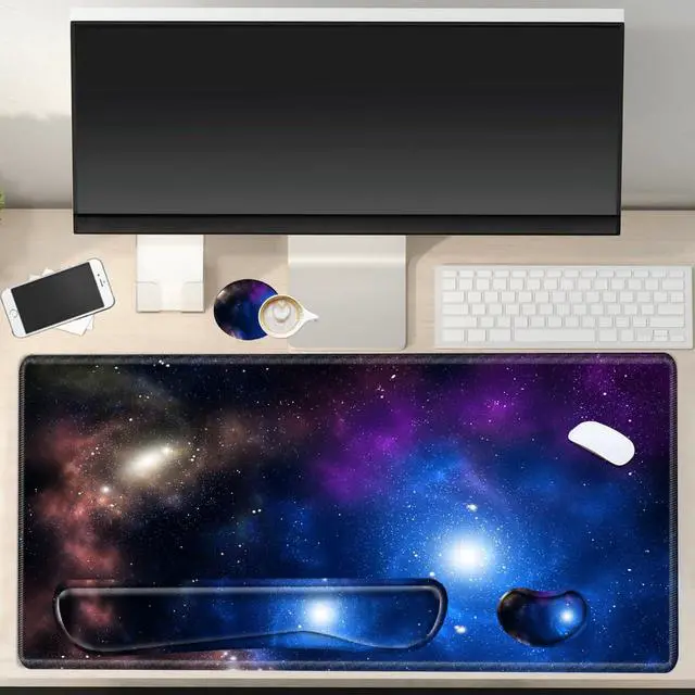 Alt view image 6 of 7 - Galaxy Desk Pad Mat Large Mouse Pad and Keyboard Wrist Rest Set 3 in 1 Desk Protector Mat XXL Keyboard Pad with Wrist Support for Desktop Cover Home Work Office Computer