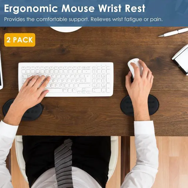 Alt view image 2 of 6 - 2 Pack Mouse Wrist Rest, Ergonomic Desk Wrist Pad for Mouse, Comfortable Computer Mouse Wrist Support with Memory Foam Fillings, Non-Slip Base (Black)