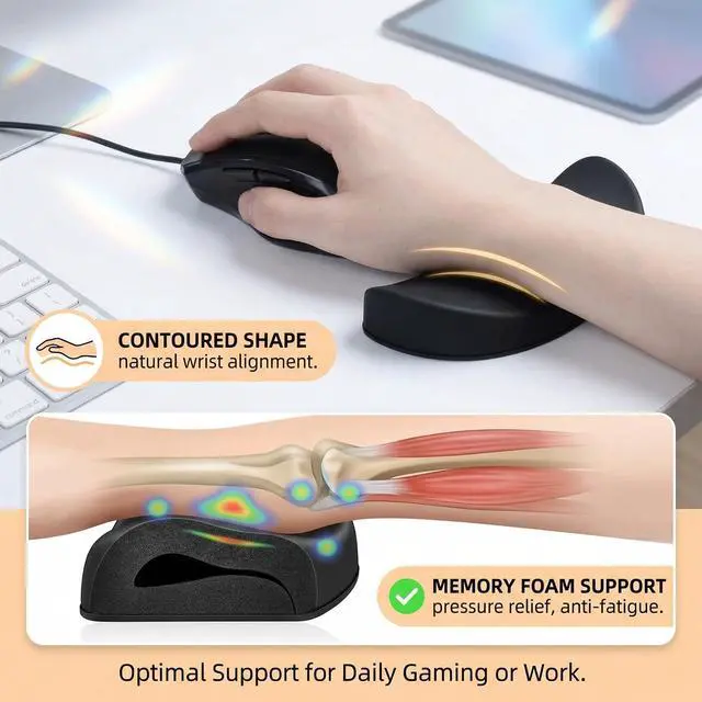Alt view image 5 of 5 - Mouse Wrist Rest 2 Pack,Wrist Rest for Mouse,Wrist Support for Mouse,Carpal Tunnel Support, Pain Relief, Anti-Fatigue, Easy Glide, Office Computer Laptop Gaming Black