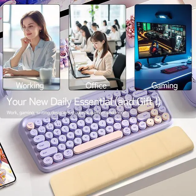 Alt view image 7 of 7 - Memory Foam Keyboard Wrist Rest - Ergonomic Support for Laptop & Mac, Comfortable Wrist Pad for Pain Relief, Non-Slip Base, Typing & Gaming Cushion for Office, Home, 60% 75% 87 Key Keyboard Support