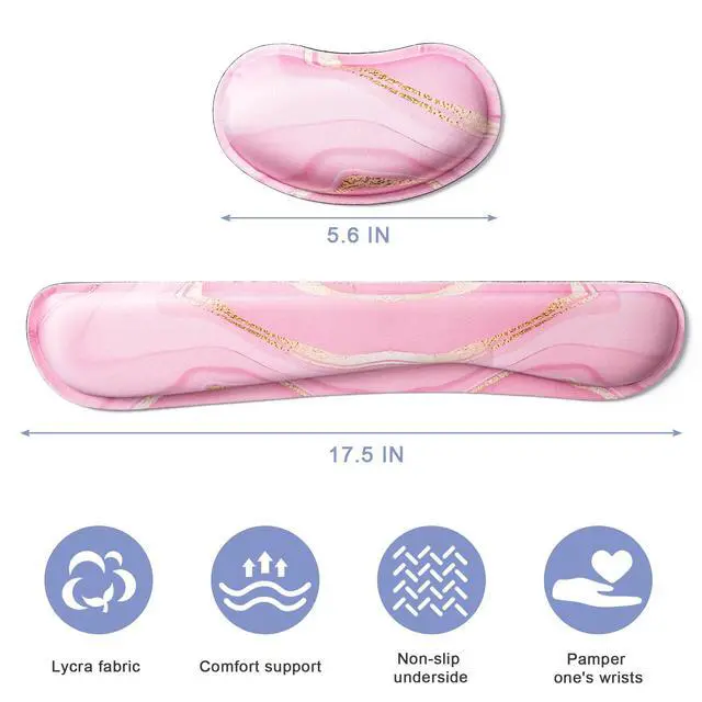 Alt view image 2 of 7 - Keyboard Wrist Rest,Ergonomic Wrist Rest,Superfine Fabric and Gel Memory Foam Wrist Pad for Computer Keyboard for Easy Typing & Pain Relief, Suitable for Office, Family, Outdoor, Pink Marle