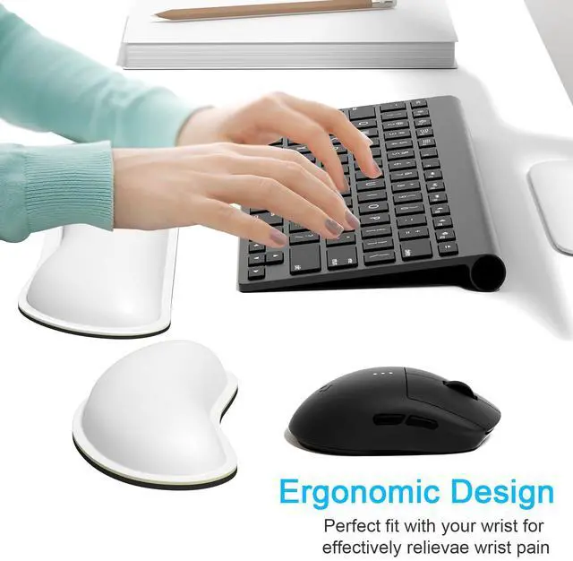 Alt view image 2 of 7 - Keyboard Wrist Rest Set, Cute PU Leather Wrist Cushion for Computer Keyboard and Mousepad, Memory Foam Mouse Pad Rests Support with Non-Slip Base for Typing Pain Relief, Laptop, Ivory White