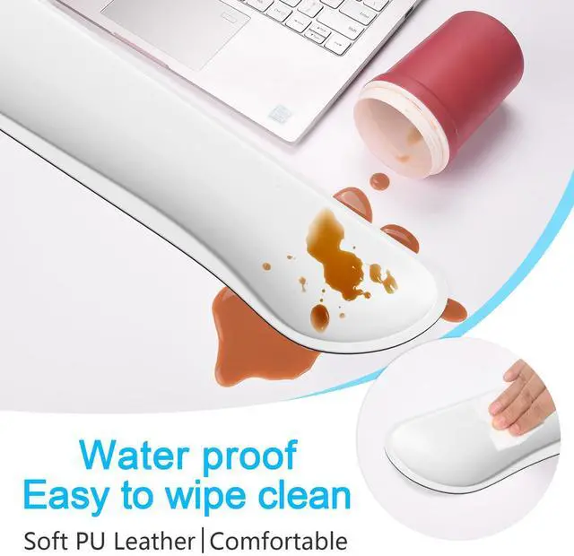 Alt view image 3 of 7 - Keyboard Wrist Rest Set, Cute PU Leather Wrist Cushion for Computer Keyboard and Mousepad, Memory Foam Mouse Pad Rests Support with Non-Slip Base for Typing Pain Relief, Laptop, Ivory White