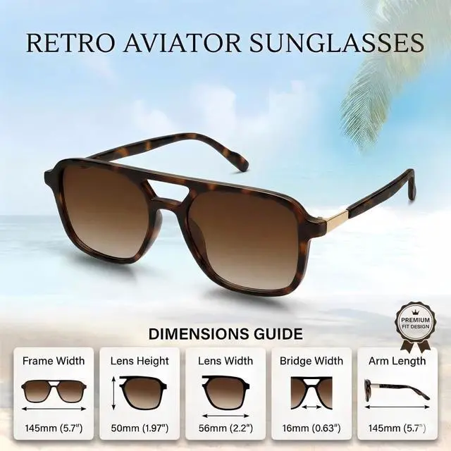 Alt view image 4 of 5 - Retro Aviator Sunglasses for Women Men - Trendy Cool Square Womens Mens Shades Sun Glasses(Tortoise/Gradient Brown)