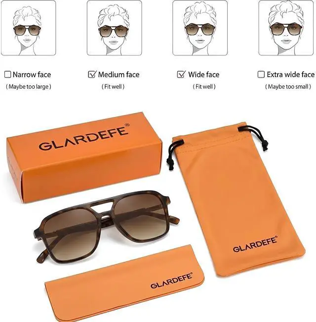 Alt view image 5 of 5 - Retro Aviator Sunglasses for Women Men - Trendy Cool Square Womens Mens Shades Sun Glasses(Tortoise/Gradient Brown)