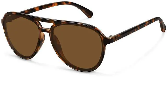 Main image of Retro Aviator Sunglasses Women Men Classic Trendy Vintage Double Bridge Aviators Sun Glasses UV Protection Tortoise Frame/Brown Lens