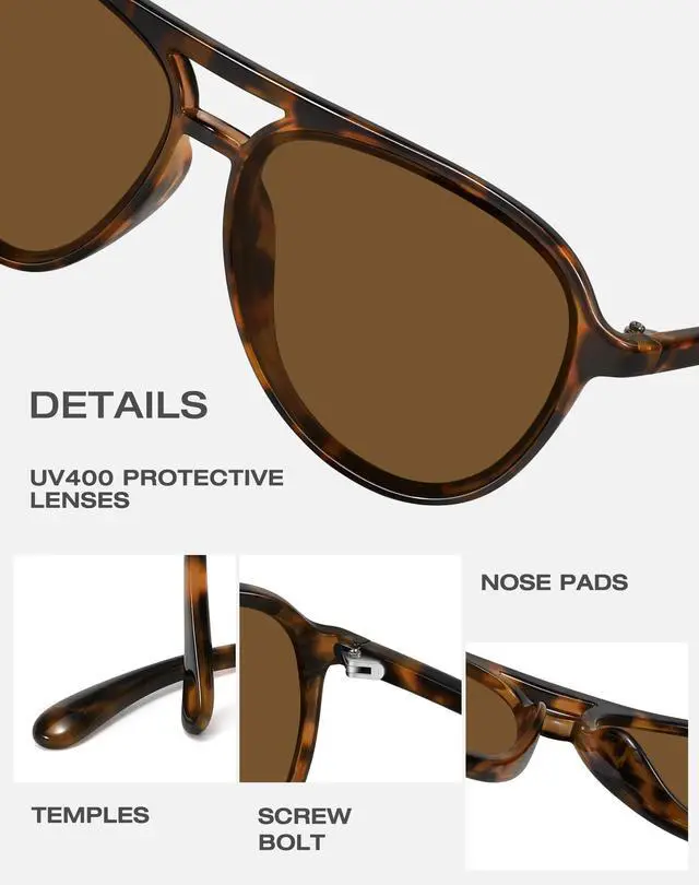 Alt view image 6 of 7 - Retro Aviator Sunglasses Women Men Classic Trendy Vintage Double Bridge Aviators Sun Glasses UV Protection Tortoise Frame/Brown Lens