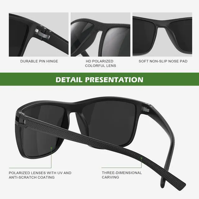 Alt view image 4 of 7 - Square Polarized Sunglasses for Men, 3 Pack Lightweight UV Protection Sun Glasses for Driving Fishing Golf (Black/Ice Blue/Red)